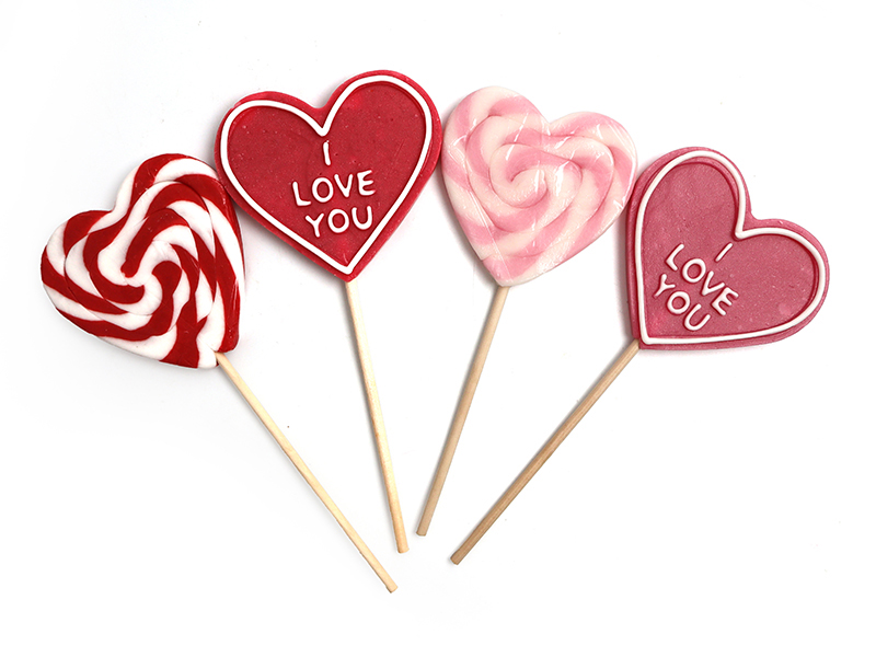 Brightly colored heart-shaped candies created for Valentine promotions and limited edition candy lines