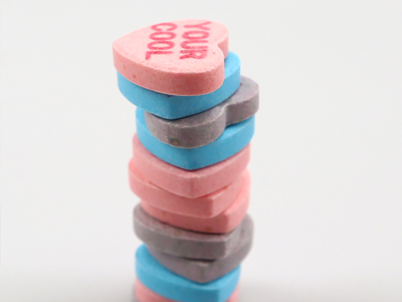 Valentine heart candy with custom packaging, designed for private label and branded confectionery products