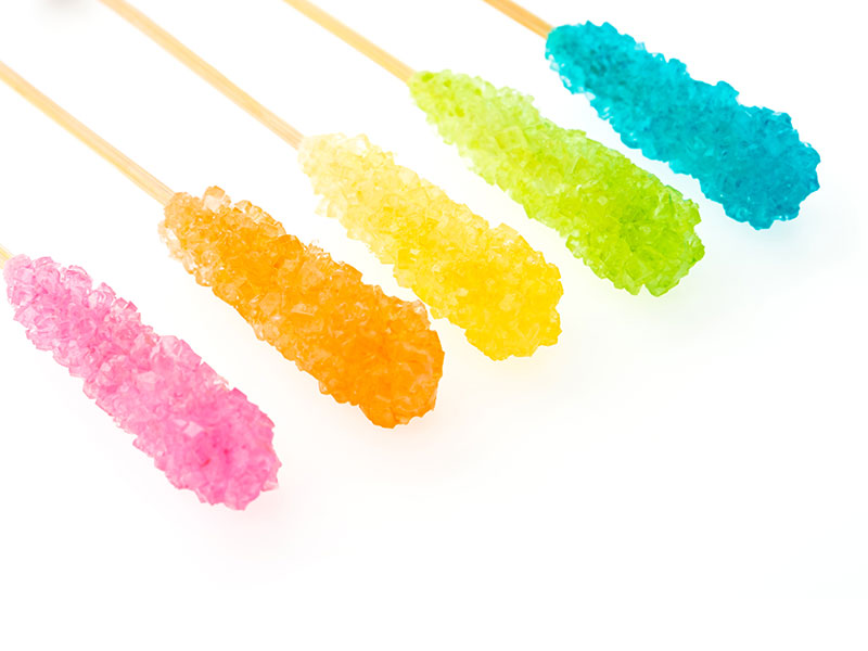 Colorful rock candy sticks manufactured for private label candy programs